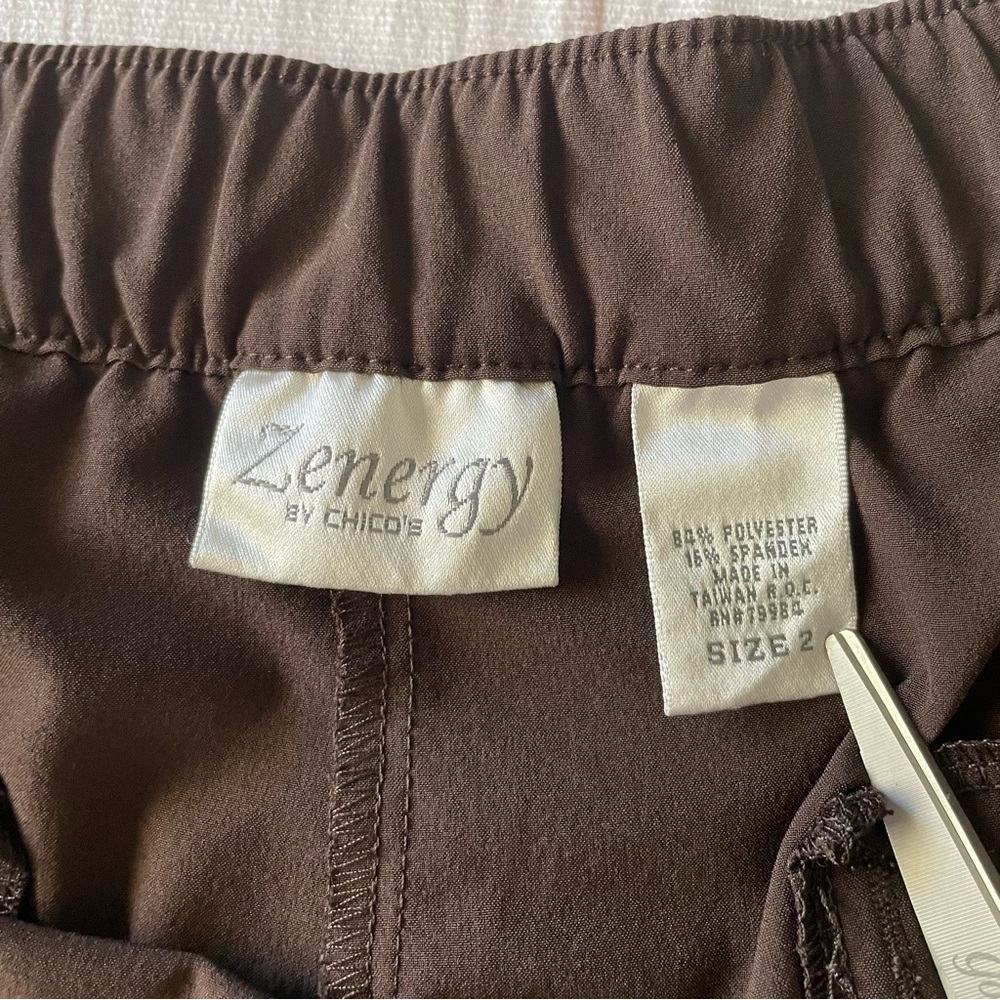 Zenergy by Chico’s Wide Leg Capri Pants Women’s L Brown Pull on Pockets Casual - Picture 12 of 15